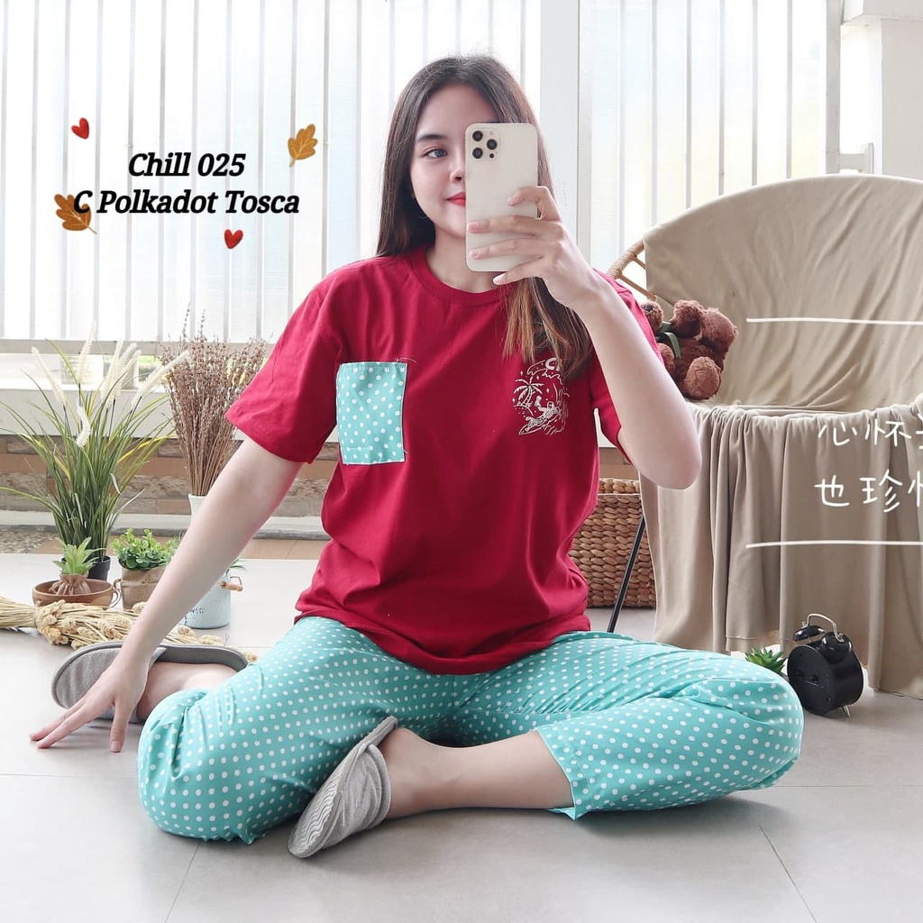 IZANY Piyama Dewasa Size S/ CP Atasan kaos Tebal-CHILL 025 POLKA TOSC