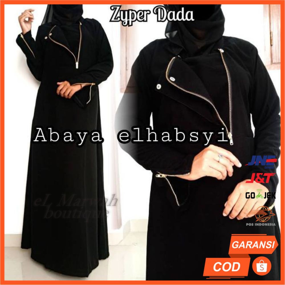 Gamis Abaya Hitam Resleting Tembaga ABAYA HITAM eLMarwah AA59 jetblack