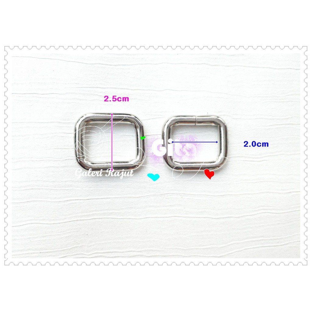 (2pcs) Ring Persegi/Ring Kotak 2.0cm Tebal Nikel IMPOR/Ring Tas Persegi