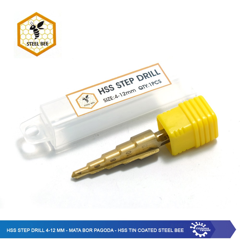 HSS Step Drill 4-12 mm - Mata Bor Pagoda - HSS Tin Coated Steel Bee