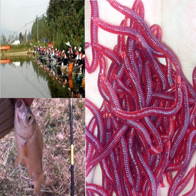 50Pcs Umpan Pancing Bentuk Cacing Tanah Warna Merah