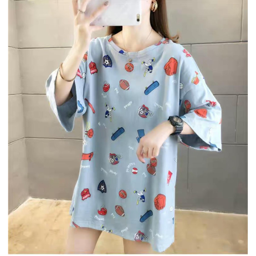 Oversize Tee Tshirt   Model Longgar Untuk Wanita Motif Baseball