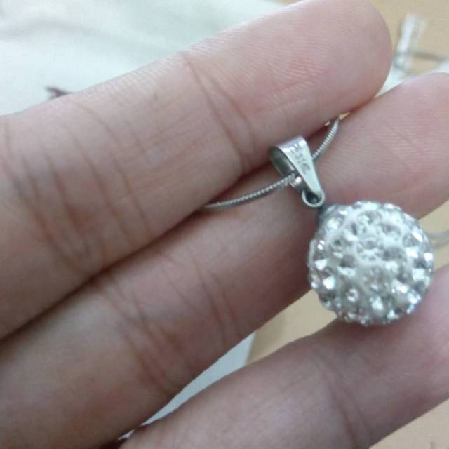 Liontin Titanium bola salju silver putih perak kalung wanita cewek perempuan cewe asli original ori