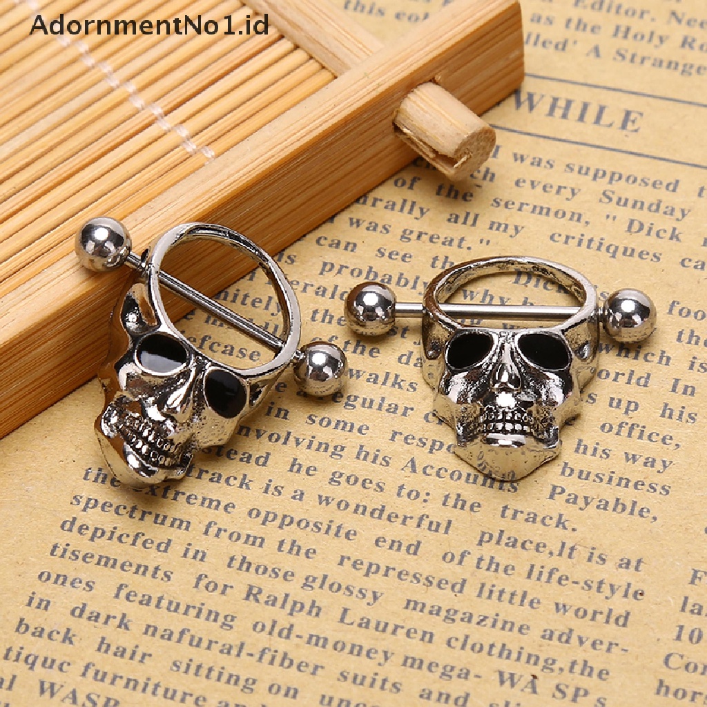 (AdornmentNo1) Anting Tindik Puting Bentuk Tengkorak Bahan Stainless Steel Untuk Wanita