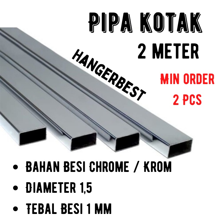 Pipa Kotak Stainless 200 cm | Gantungan Baju Display  Pipa Kotak Display