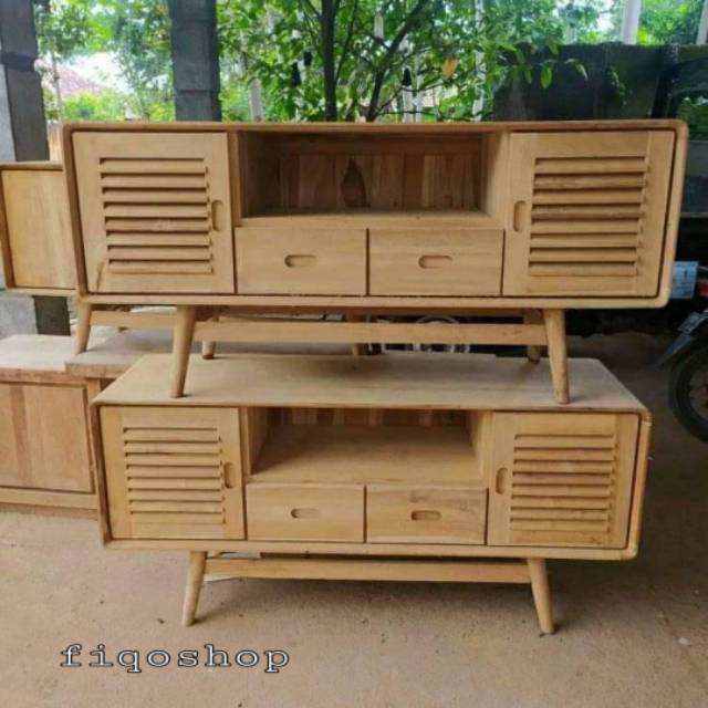 Bufet Tv Meja Minimalis Retro Mentah Kayu Jati Furniture Jepara