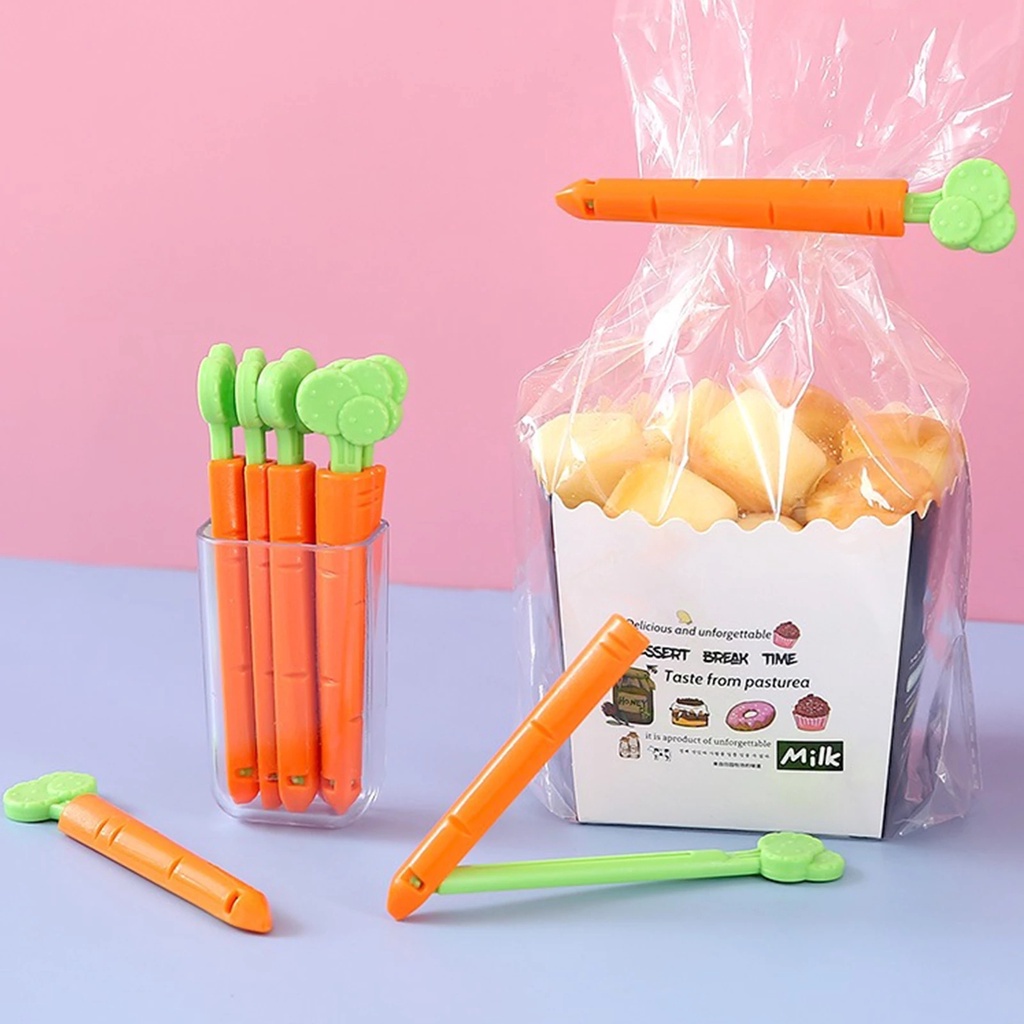 5pcs / Set Klip Segel Kantong Makanan Bentuk Wortel Reusable Untuk Kulkas