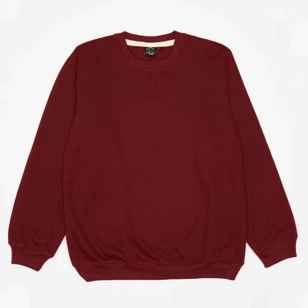 Crewneck Polos Basic Cotton Fleece Uk 300Gsm Regular Fit Maroon Original Premium