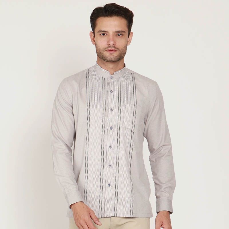 Koko AYRAN Premium Grey Lengan Panjang Kerah Sanghai