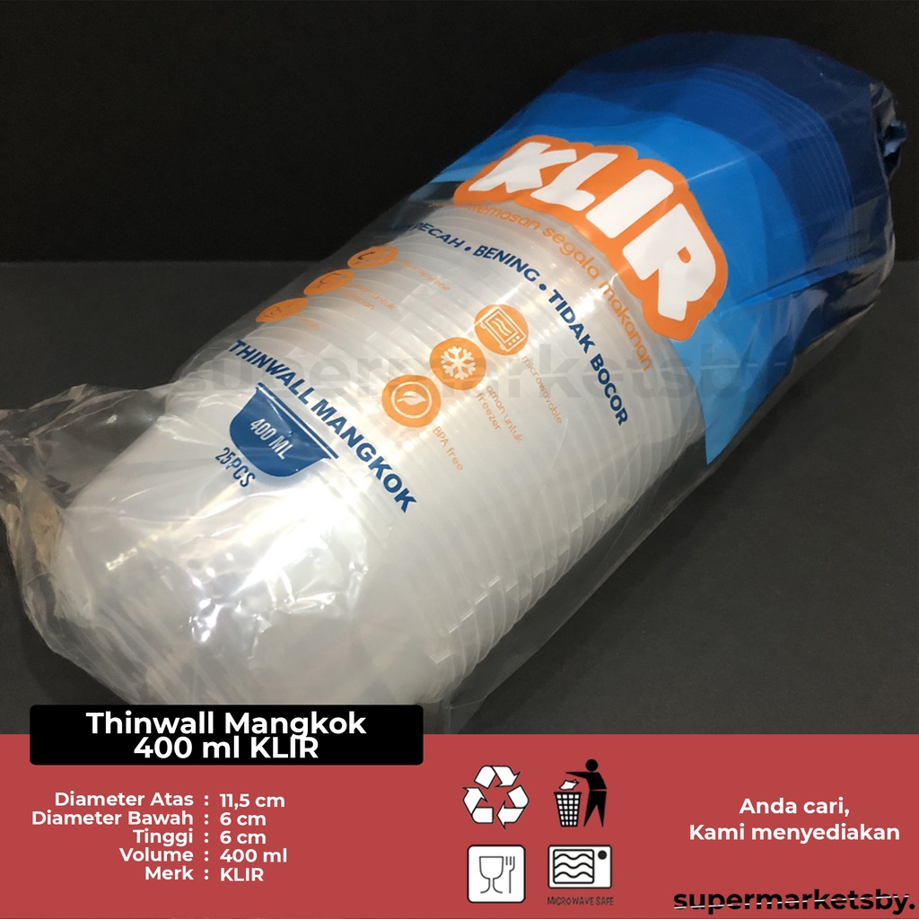 Thinwall Mangkok 400 ml KLIR / Mangkok Plastik 400 ml KLIR