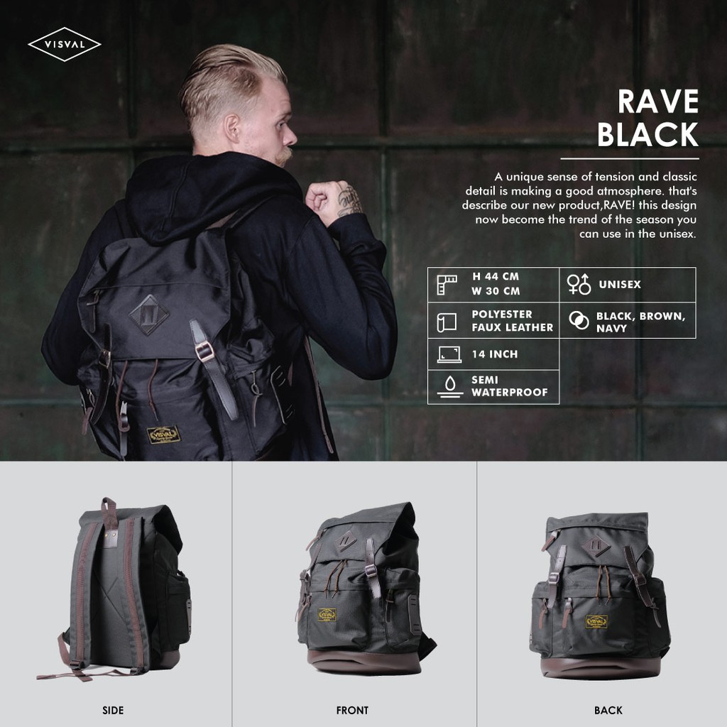 TAS VISVAL Rave BLACK/TAS PUNGGUNG/TAS RANSEL BRANDED/TAS LAPTOP / Tas Vintage