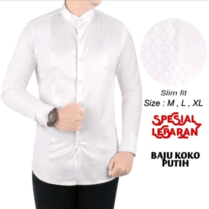 BAJU KOKO PRIA SLIM FIT KEMEJA KOKO PUTIH KP12