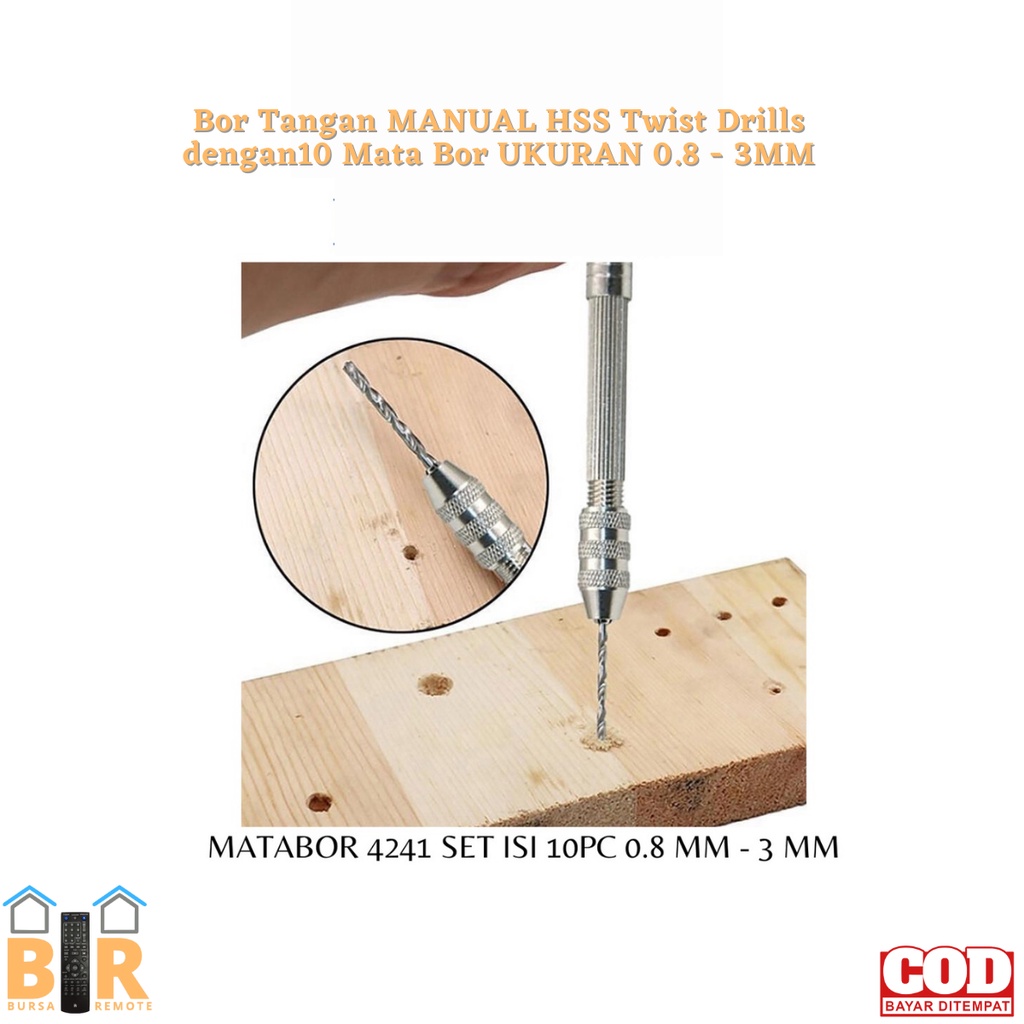 Bor Tangan MANUAL HSS Twist Drills dengan10 Mata Bor UKURAN 0.8 - 3mm