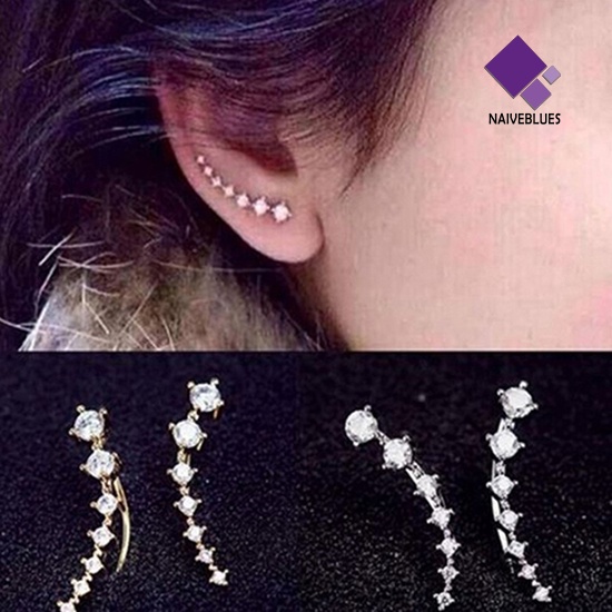 Naiveblue &gt; Anting Tusuk Gantung Desain Garis Hias Zircon + Berlian Imitasi Untuk Wanita