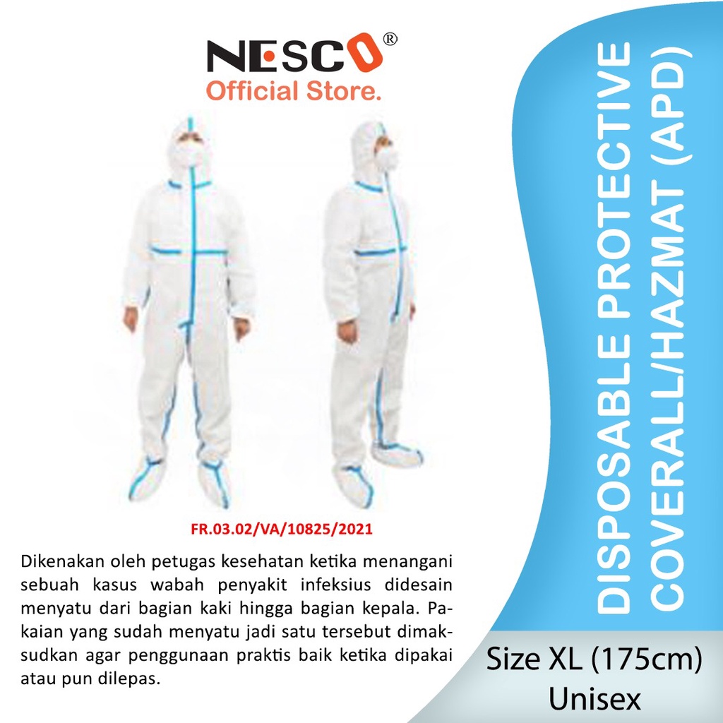 BAJU COVERALL HAZMAT WATERPROOF, BAJU APD MEDIS CORONA TERDAFTAR DI KEMENKES, 65gsm