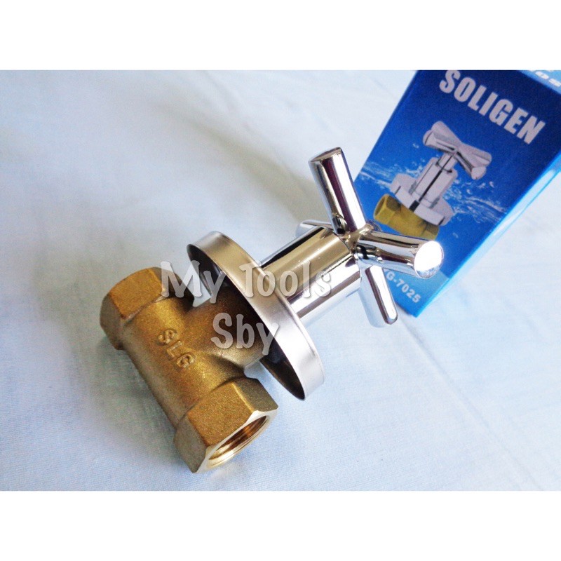 Stop Kran / Keran Shower Tanam Baling Kuningan Full Chrome Soligen 7025