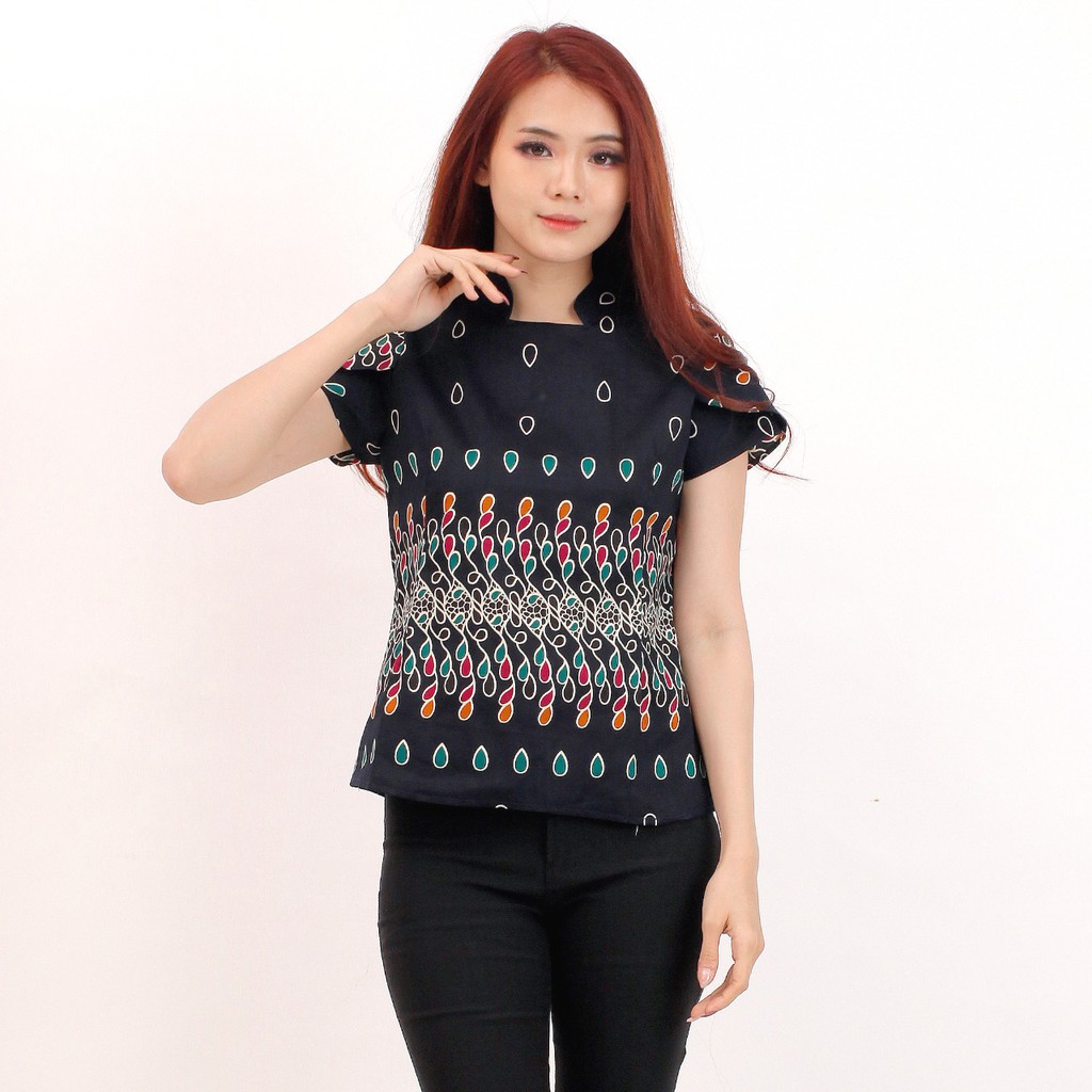Batik wanita - Atasan blouse batik wanita fashion 569-NAVY SK