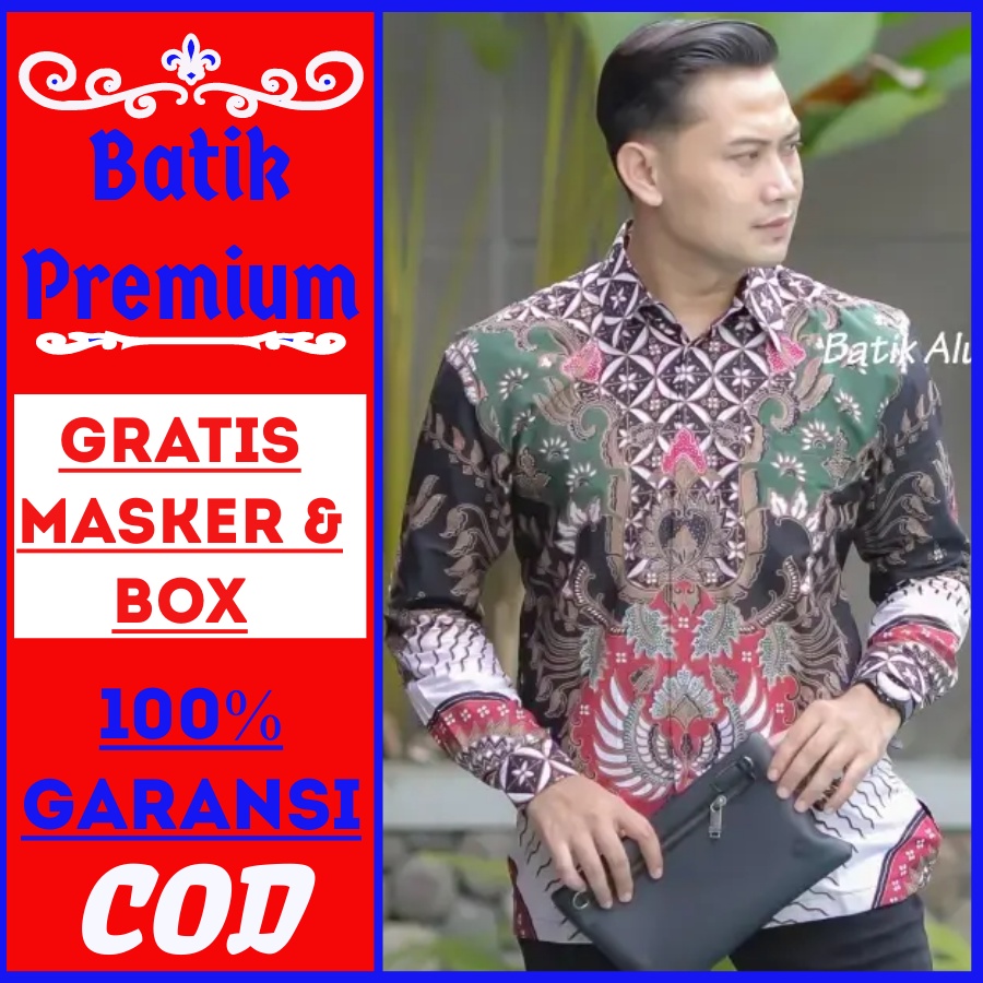 Baju Batik pria lengan panjang jumbo modern kemeja batik solo premium formal reguler slim fit alisan prabuseno Baru