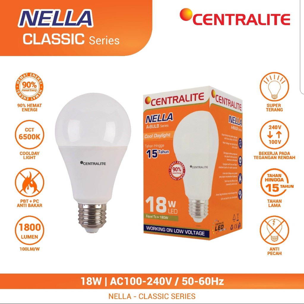 CTL Nella 18W CD Putih / LAMPU LED BULB CLASSIC 18W CTL Nella / BOHLAM CAHAYA Putih CD