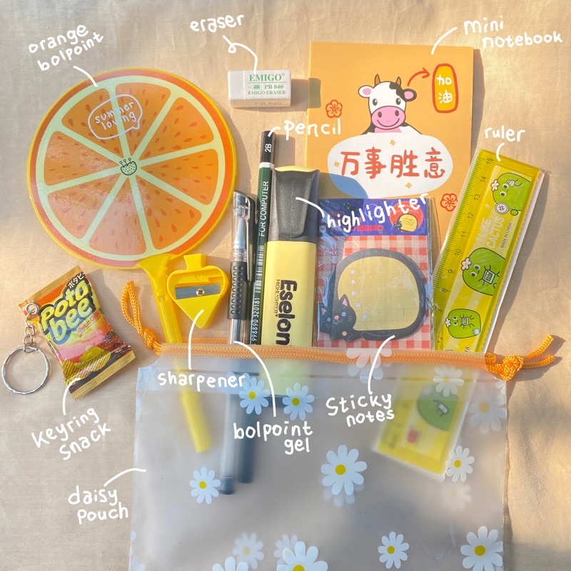 

[ free pouch ] (11 IN 1 ) Set Stationery Paket Hemat Alat Tulis Yellow version back to school sekolah bolpen penghapus penggaris lucu imut murah