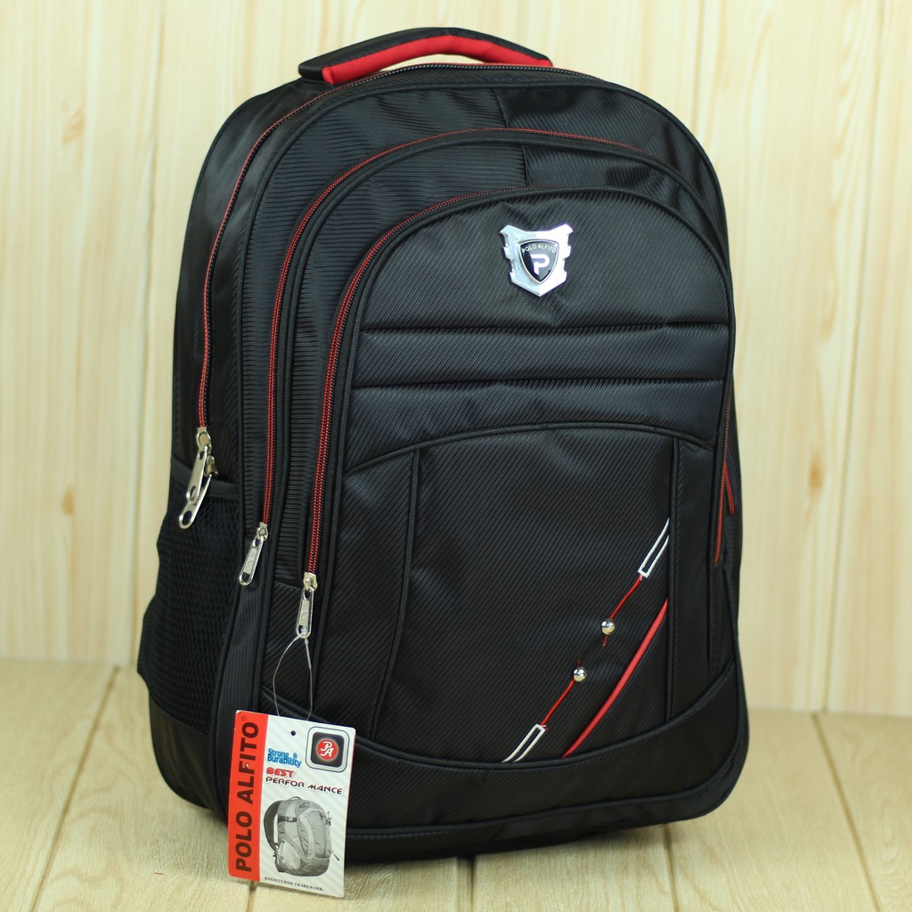 Tas Gendong Alfito Garis Hitam Merah Back Pack Laptop Pria Trendy Kece