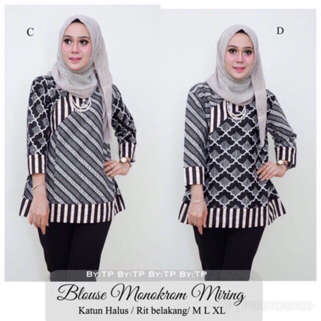 Blus Deenay #2 Monokrom Miring Grey Atasan Batik Modern Casual Kerja Seragam Kantor