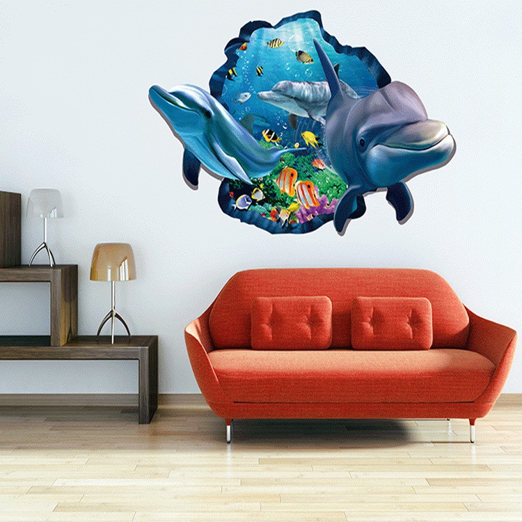 Reliza Wall Sticker Ikan Lumba Lumba Dolphin Jendela 2D 3D Stiker Dinding LDR