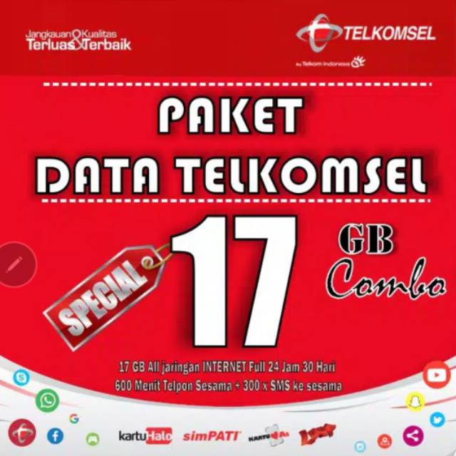 Paket Data Telkomsel 17gb spesial combo