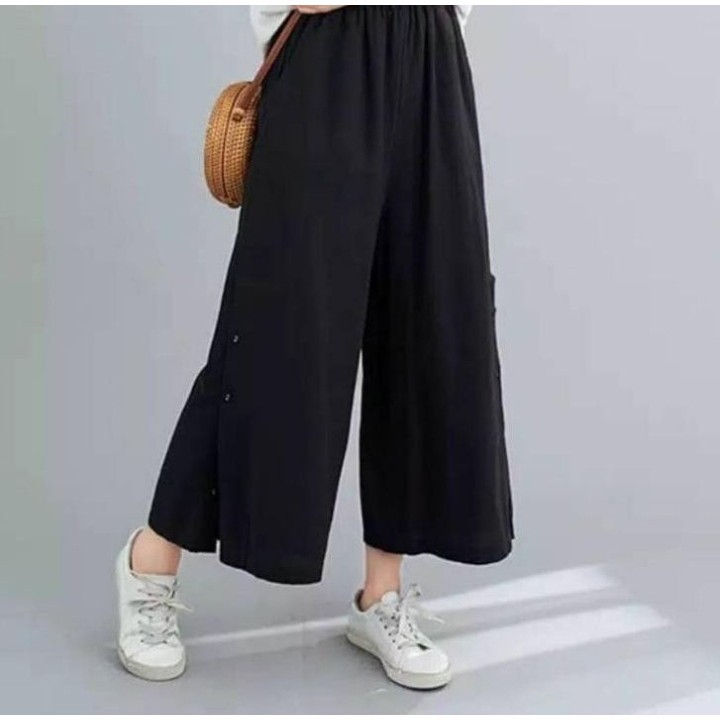 Kulot linen wanita Kancing Samping