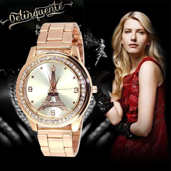 Jam Tangan Wanita Gold Menara Eiffel Emas Cantik Rolex Aigner Terbaru