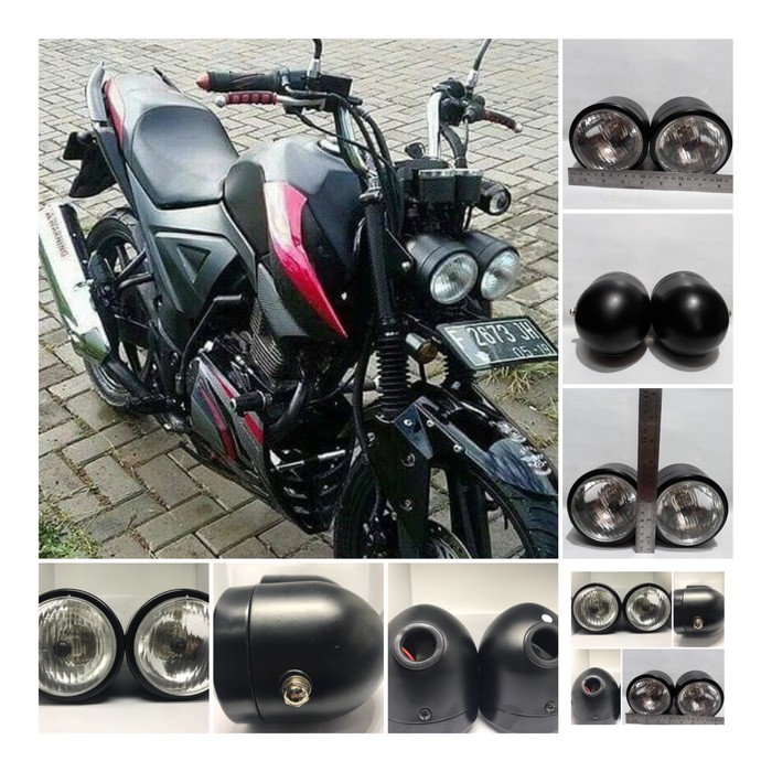 Lampu Motor Reflektor Double Lampu Depan Foglamp Batok Variasi Modifikasi Bobber Chopper Japstyle Shopee Indonesia