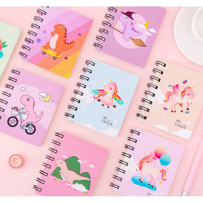 Notebook Motif DINOSAURUS &amp; UNICORN / Notes Buku Memo Mini Gambar Unicorn &amp; Dinosaurus / Buku Mini