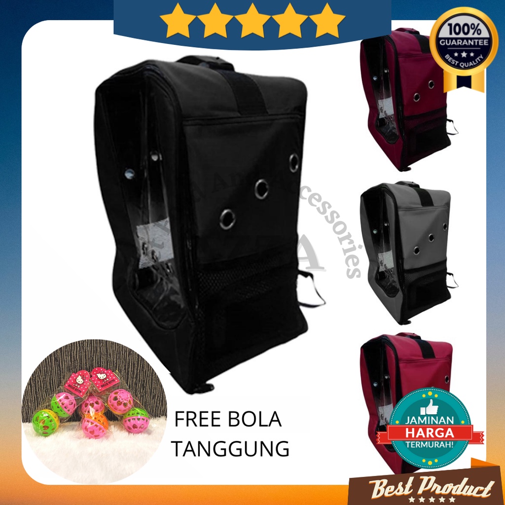 Tas Kucing Transparan Gratis Mainan Bola / Tas Hewan / Ransel Kucing / Tas Kucing