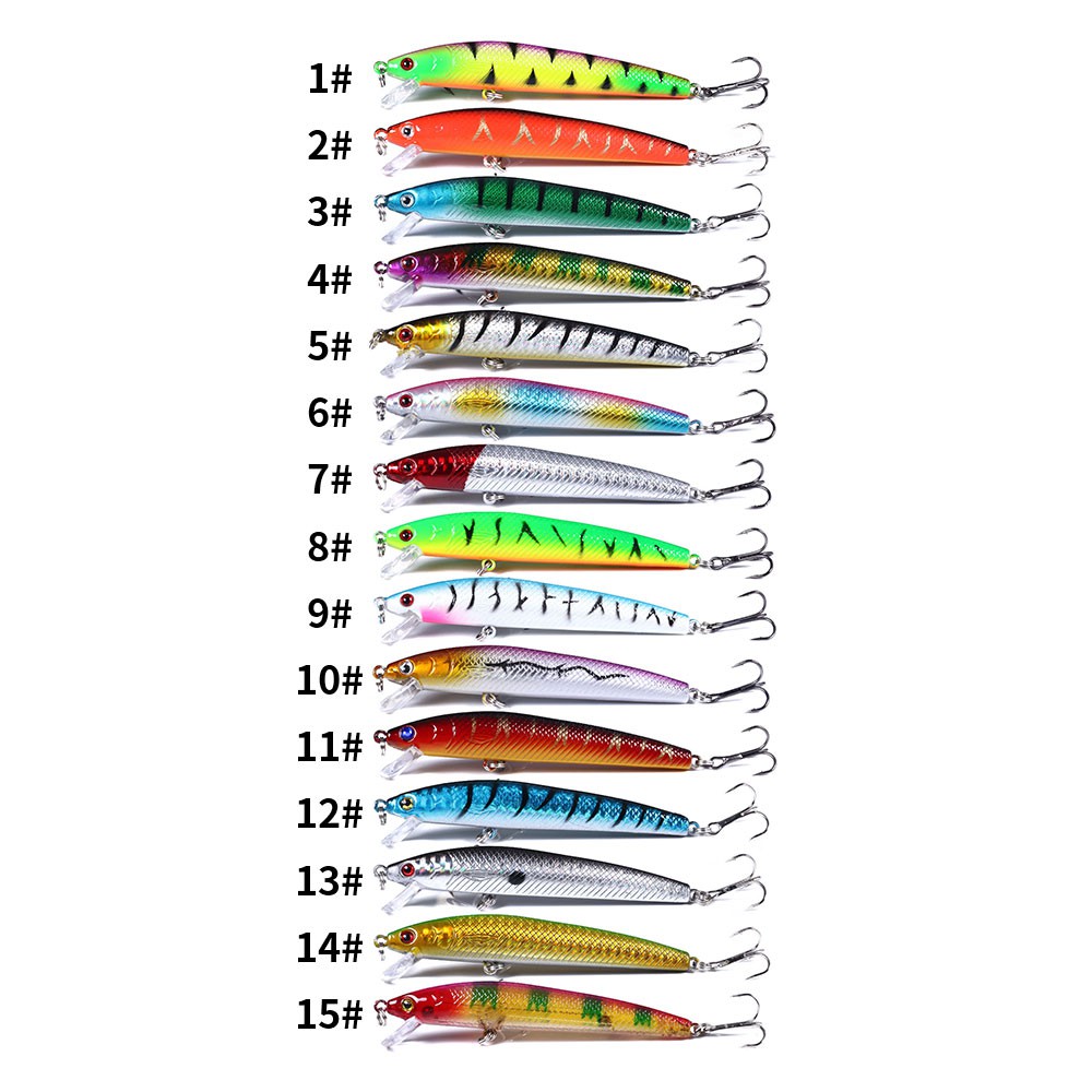 HENGJIA 15Pcs New Floating Minnow Umpan Pancing 8.5g 9.5cm Swimbait Fishing Lure Ikan Bass Bait Kail Tackle