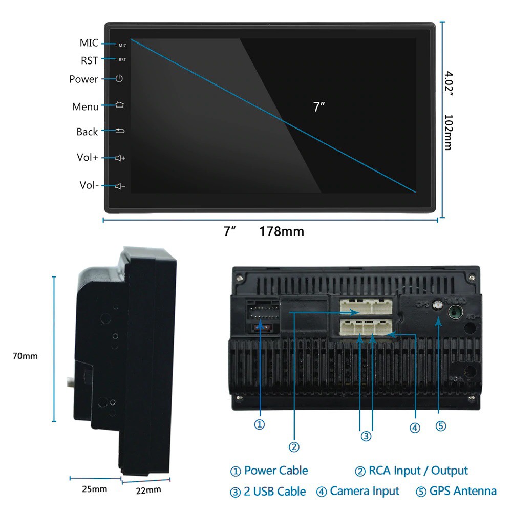 Double DIN GPS WIFI Head unit Android 7.1 Touch Screen  Bluetooth FM HD 1080P Car Mirrorlink Player