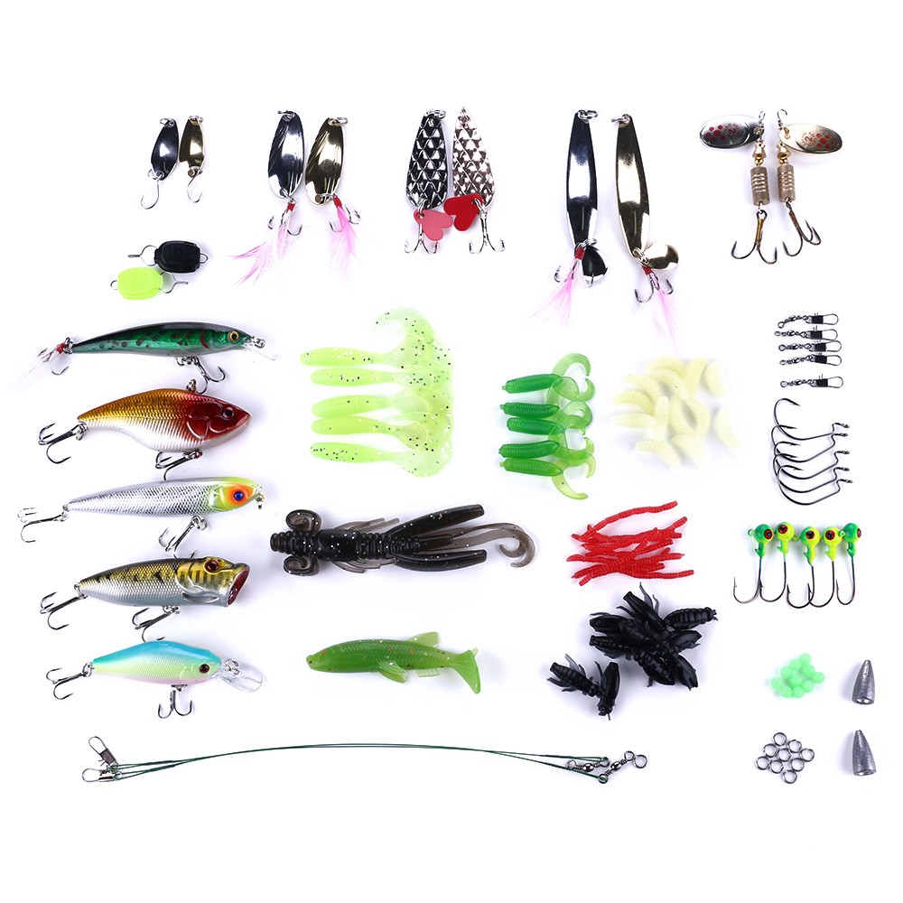 HENGJIA 110pcs Umpan Pancing Fishing Lure Set Minnow Popper Crankbait Soft Bait Ikan Pliers Tackle