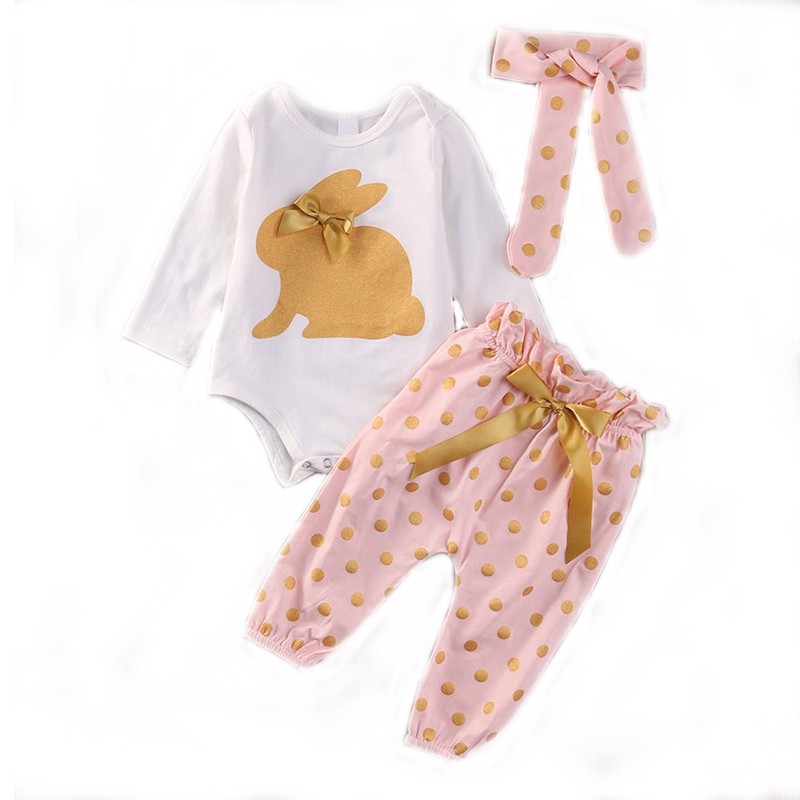 Set 3Pcs Romper Summer Bayi Perempu   an Lengan Pendek Gambar