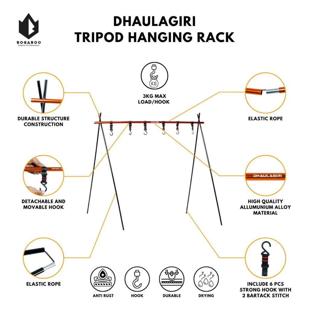 Dhaulagiri Tripod Hanging Rak - Gantungan Alat Camping - Rak Cantolan Alat Masak- Rak Gantung