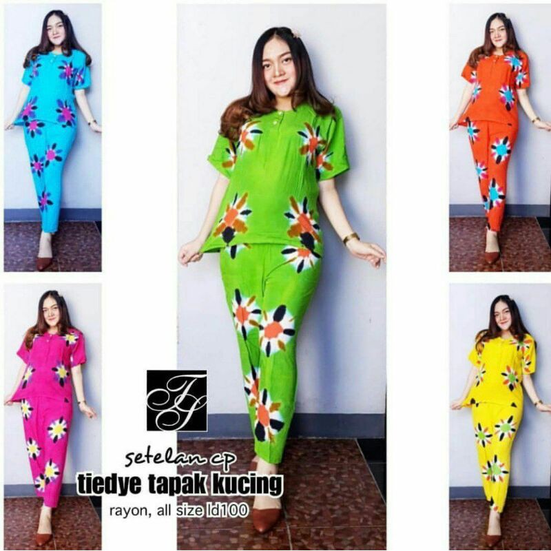 Daster setelan cp tiedye tapak kucing -daster panjang - daster busui