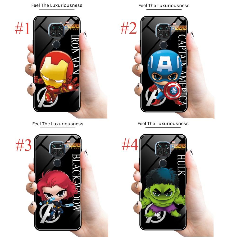 premium softcase glass motif marvel avengers for xiaomi redmi note 9/9 pro/8/8 pro/redmi 9/9c dll