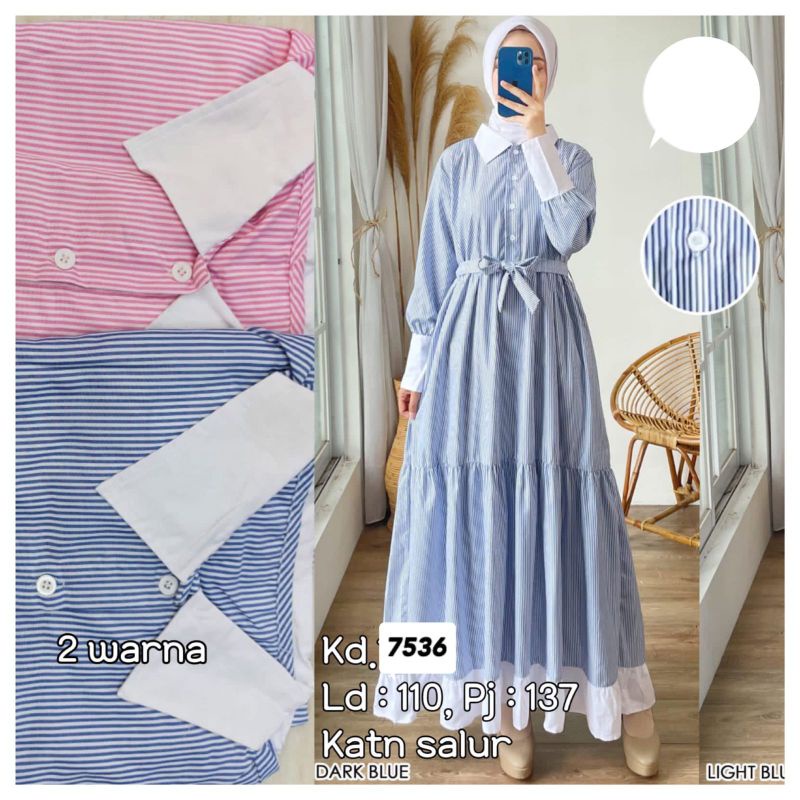 Long tunik katun salur babydoll krah impor