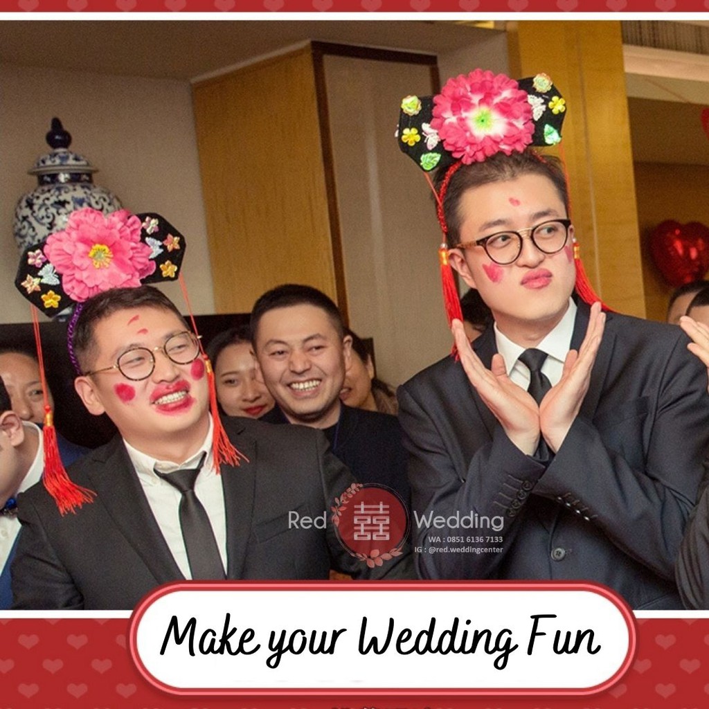 Bando Bunga Lucu BIG RED LIPS Wedding Mainan Game Permainan Accessoris Funny Bando Pengantin Groom Bride