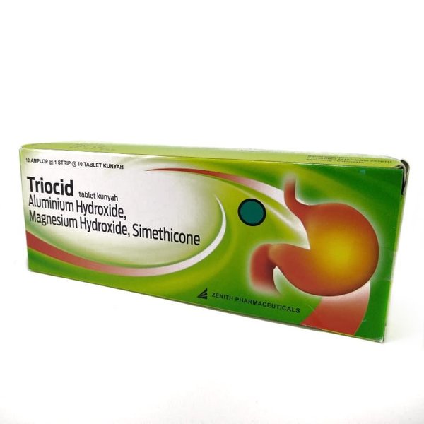 TRIOCID Strip 10 Tablet - Box Tablet Kunyah Nyeri Perut Asam Lambung Maag