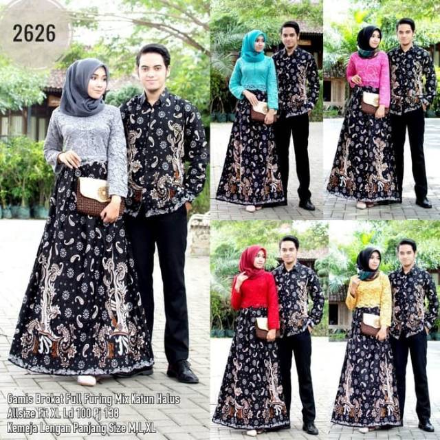 BAJU BATIK COUPLE SARIMBIT BROKAT KEREN MEWAH HIJAB GAMIS MUSLIM