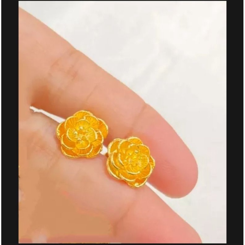 anting tusuk kembang mawar berlapis emas 24k sangat cantik