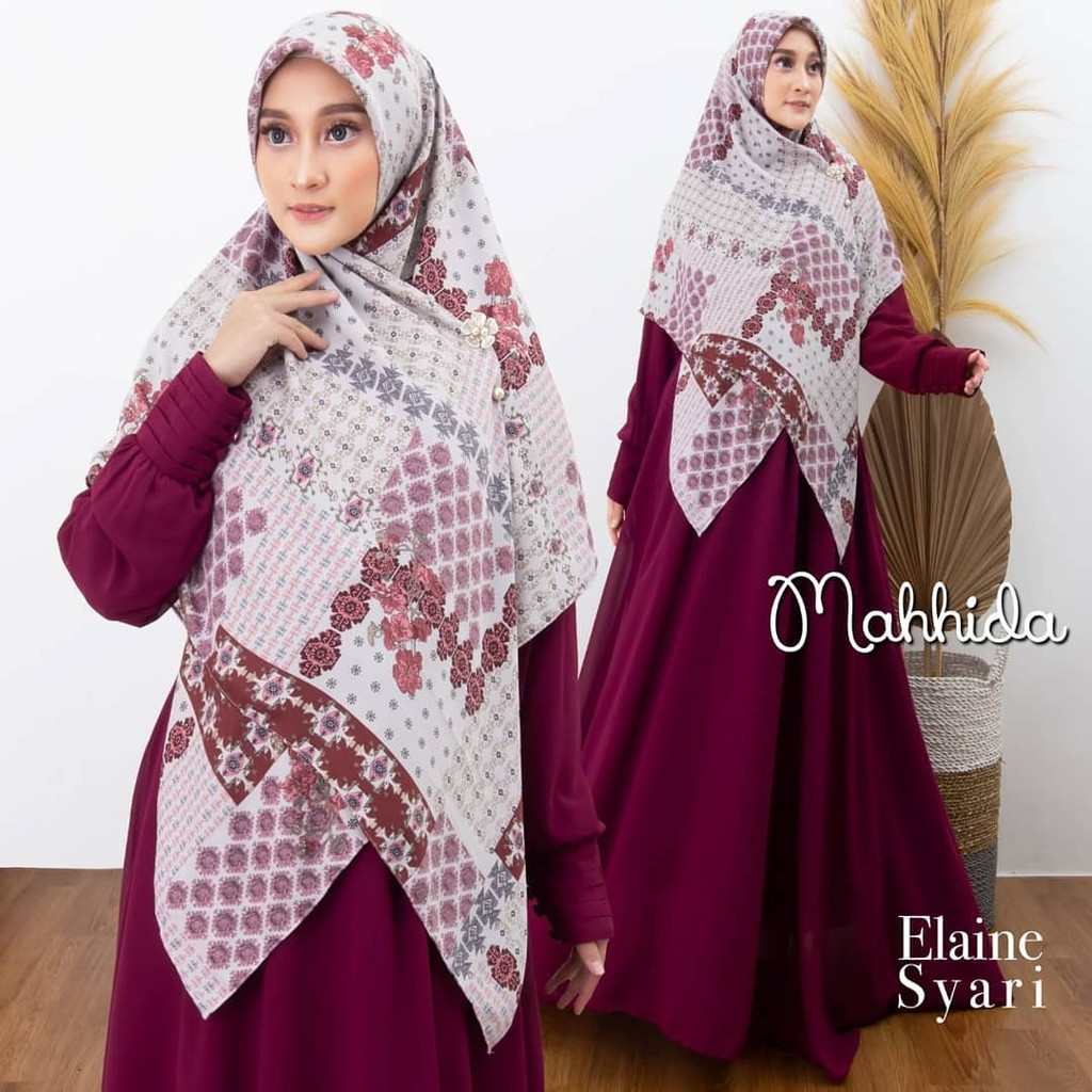 ELAINE by Mahhida Gamis Polos Babydoll Set Khimar Kerudung Jilbab Motif Segiempat Maxmara Busui ORI 