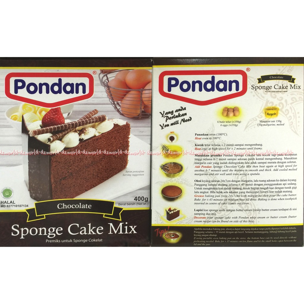 Pondan Sponge Cake Mix 400gr Cokelat Tepung Instan Premiks Instant Membuat Kue Spon Cake Rasa Coklat Chocolate Pondan Powder