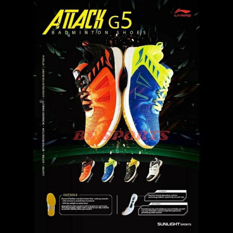 SEPATU BADMINTON LINING ATTACK G5 ORIGINAL 100%