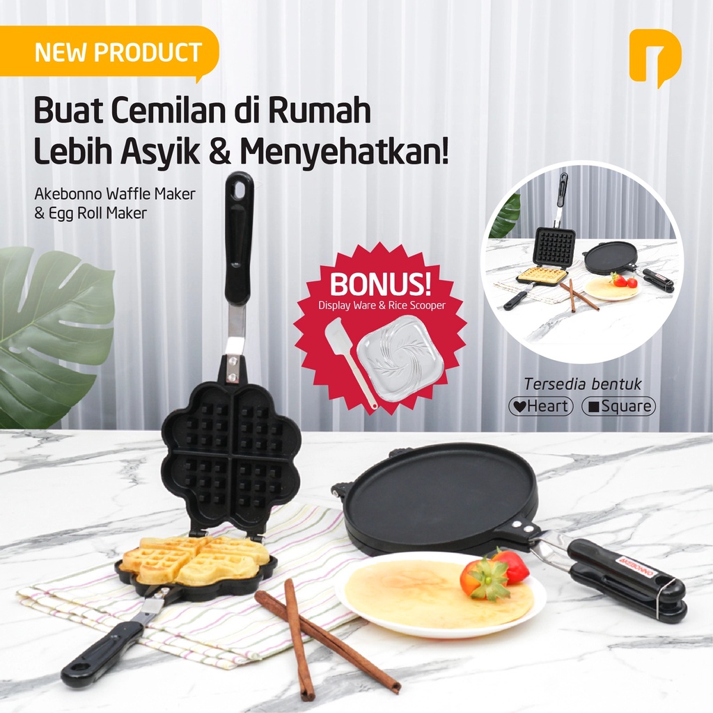 Akebonno -  Waffle Maker N Egg Roll (kulit lumpia) Maker Square/Heart