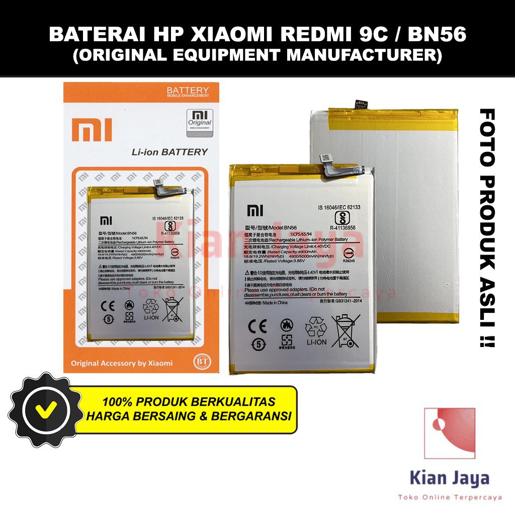 Baterai Redmi 9C / Redmi 9A BN56 Original OEM Batre Batrai Battery Handphone Hp BN 56 Ori